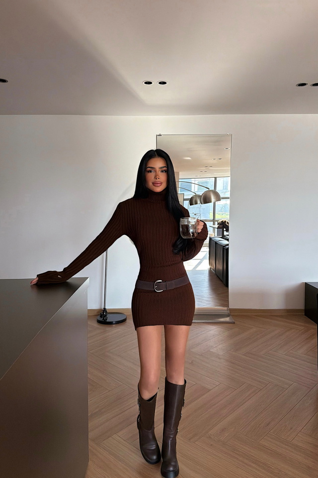 Acı Kahve Zurih Triko Elbise ATE-4427 