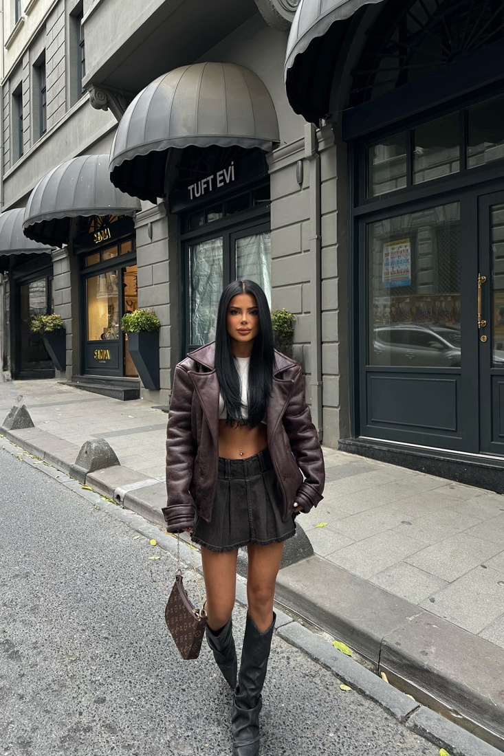 Acı Kahve Cep Detay Deri Ceket ATE-0275 - EYYO