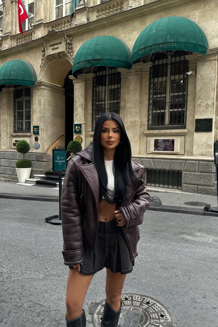 Acı Kahve Cep Detay Deri Ceket ATE-0275 - EYYO