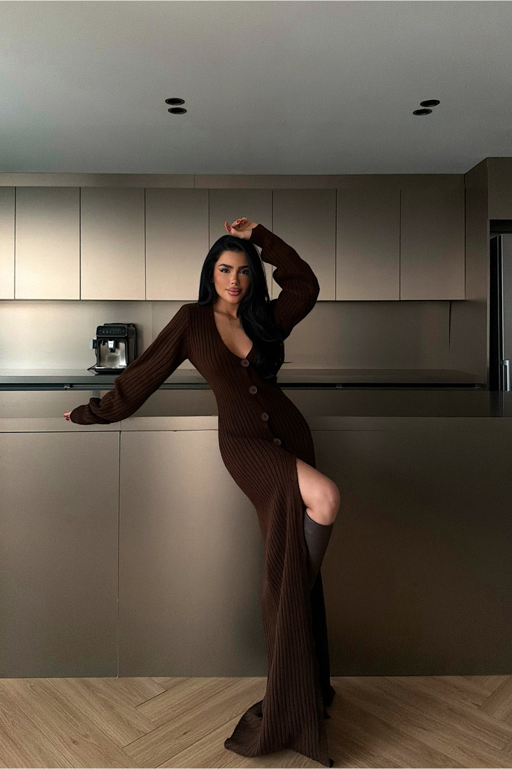 Acı Kahve Ophelie Triko Elbise ATE-4457 - EYYO