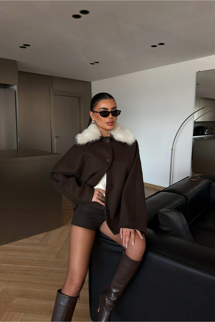 Acı Kahve Kürk Detay Ceket ATE-4734 - EYYO