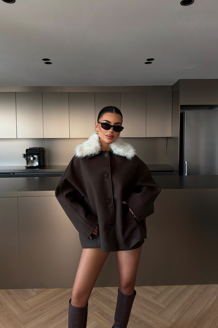 Acı Kahve Kürk Detay Ceket ATE-4734 - EYYO