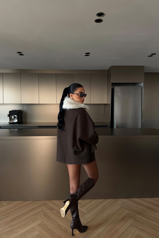 Acı Kahve Kürk Detay Ceket ATE-4734 - 4