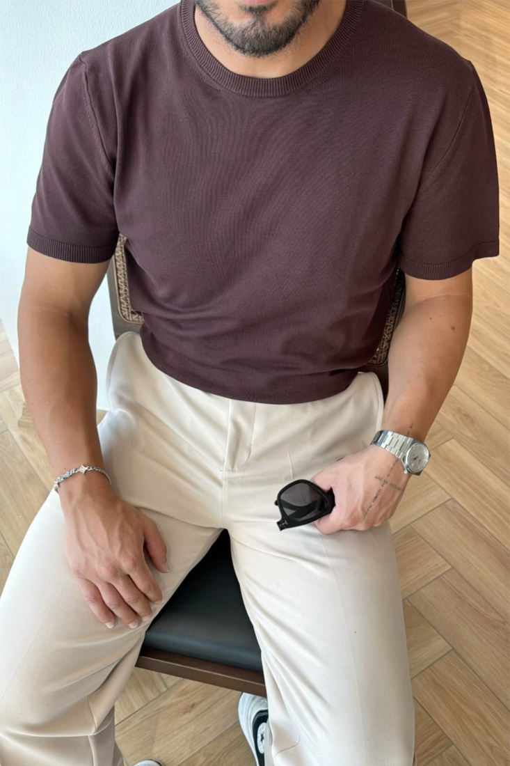 Acı Kahve Triko Basic Tişört ATE-3067 - EYYO