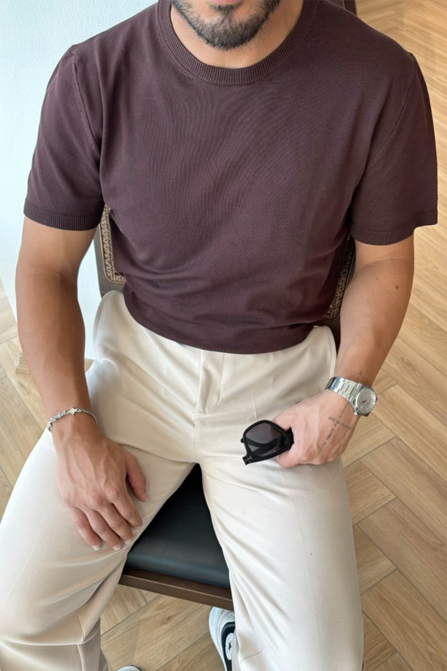 Acı Kahve Triko Basic Tişört ATE-3067 