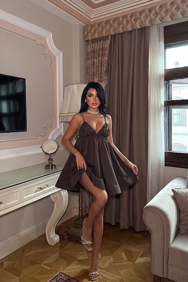 Acı Kahve Straplez Mini Elbise ATE-3568 