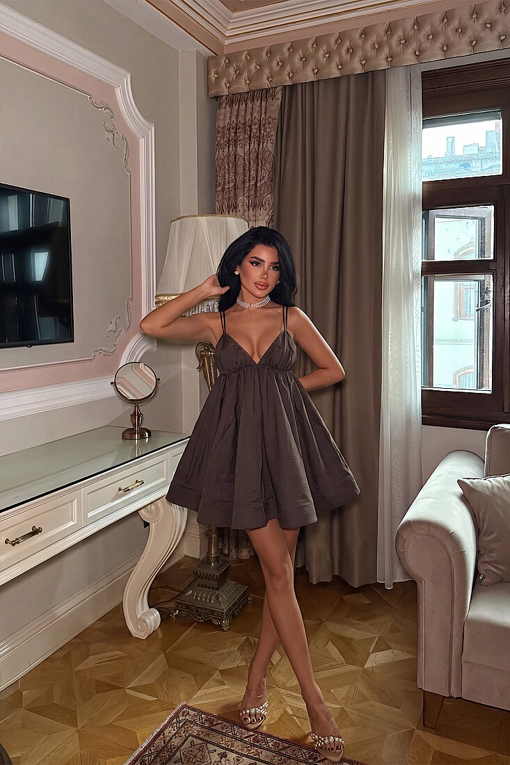 Acı Kahve Straplez Mini Elbise ATE-3568 - EYYO