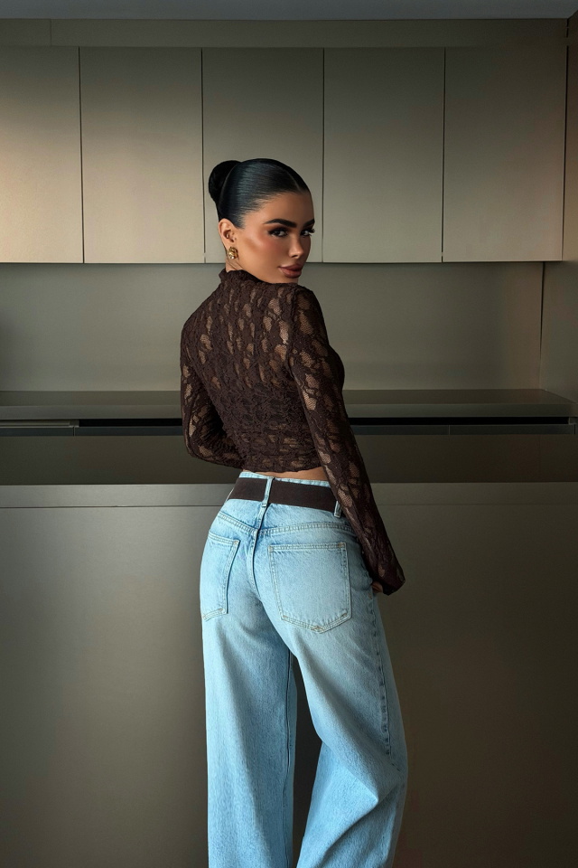 Acı Kahve Raquel Dantel Transparan Bluz