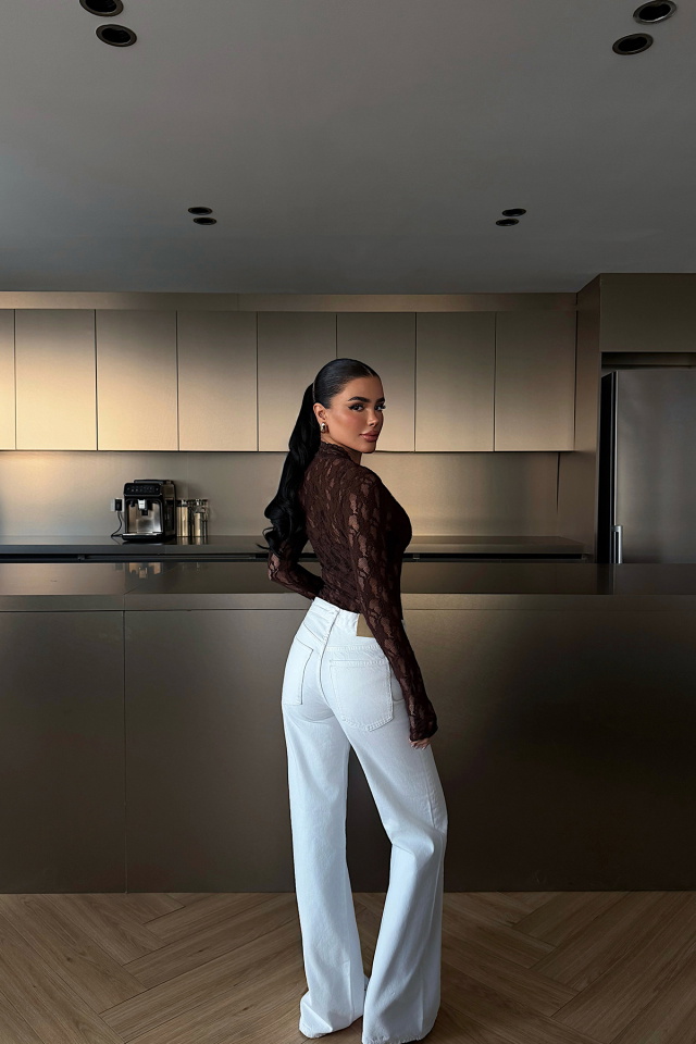 Acı Kahve Transparan Dantel Bluz ATE-4874 - 4