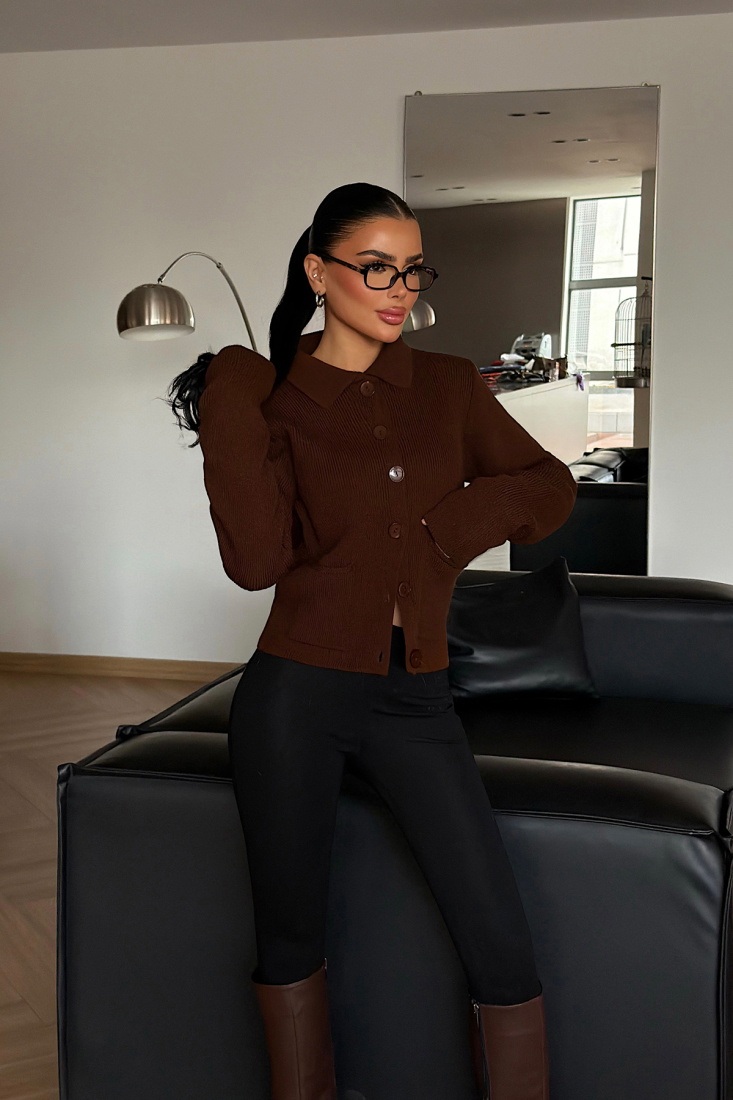 Acı Kahve Leche Düğmeli Triko Hırka ATE-4494 - EYYO