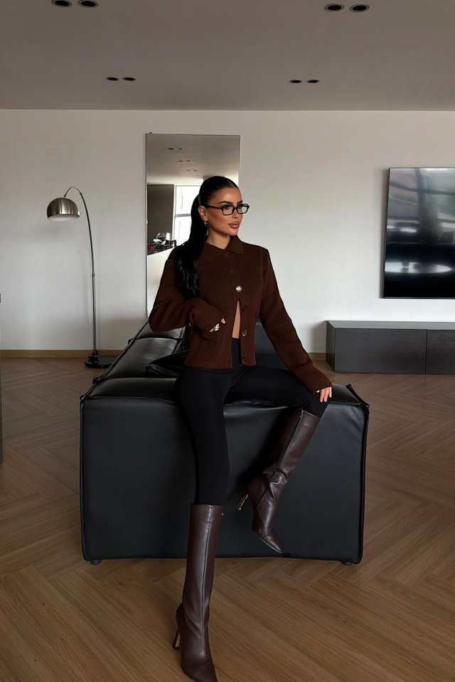 Acı Kahve Leche Düğmeli Triko Hırka ATE-4494 - 2