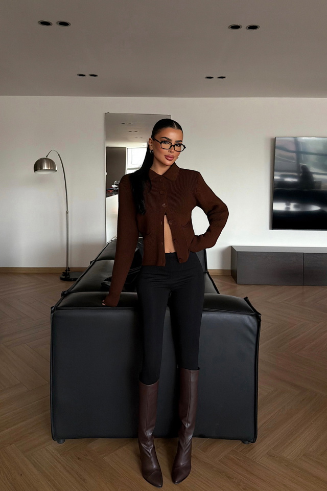 Acı Kahve Leche Düğmeli Triko Hırka ATE-4494 -