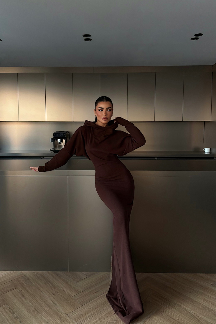 Acı Kahve Magma uzun kapüşonlu elbise ATE-4365 - EYYO