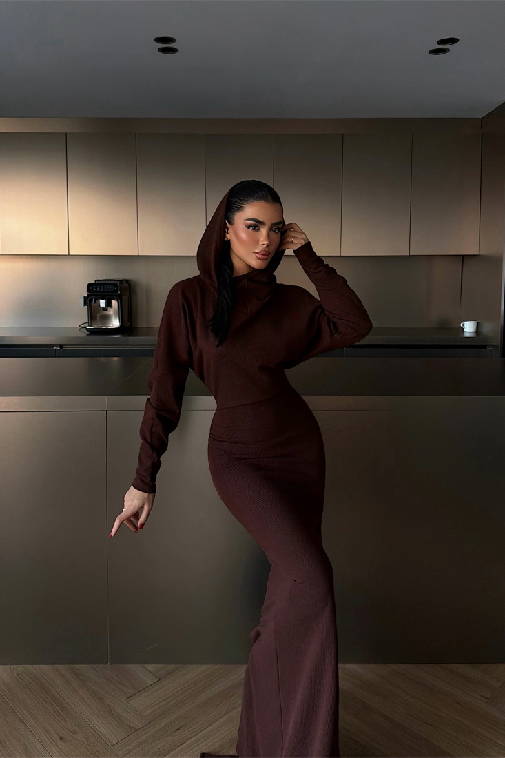 Acı Kahve Magma uzun kapüşonlu elbise ATE-4365 - EYYO