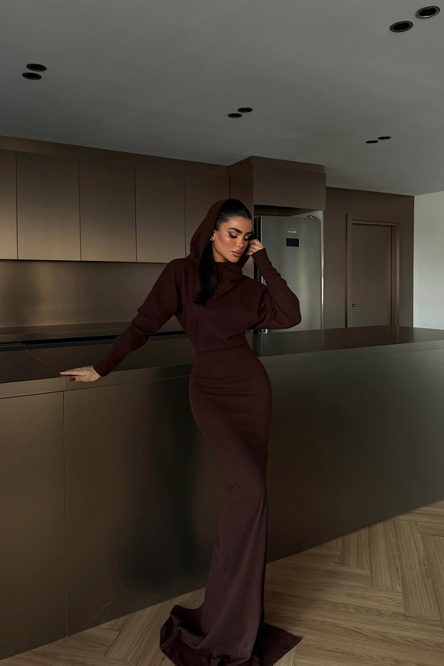 Acı Kahve Magma uzun kapüşonlu elbise ATE-4365 - 2