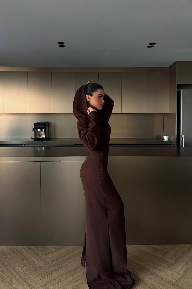 Acı Kahve Magma uzun kapüşonlu elbise ATE-4365 - 4