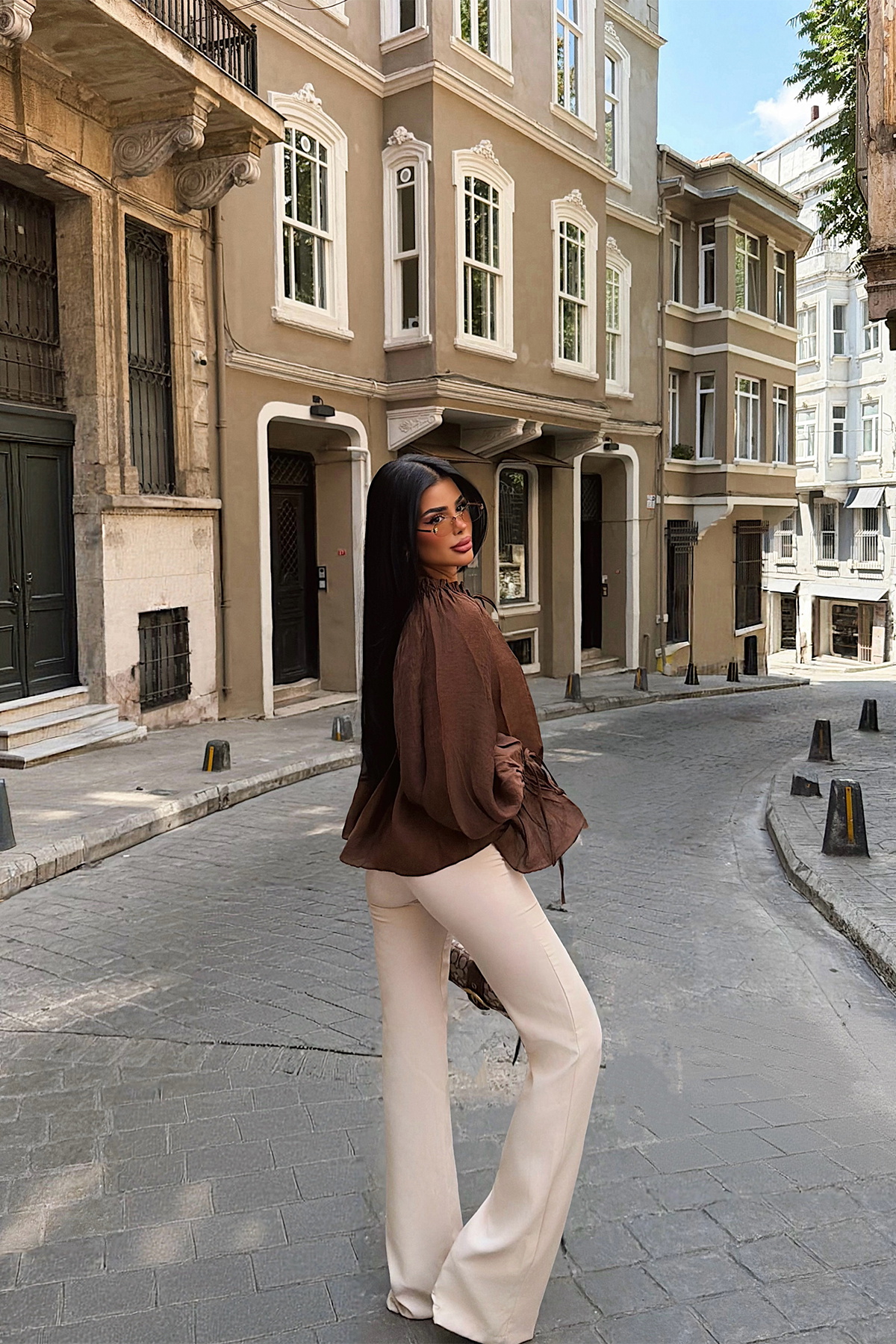 Acı Kahverengi Gite Bağlamalı Bluz - 4