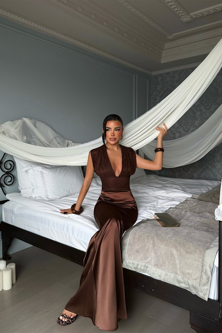 Acı Kahverengi Atlesta Elbise ATE-5256 - EYYO