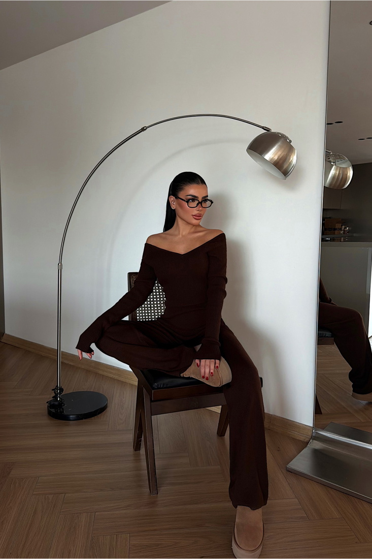 Acı kahve Bowie triko takım ATE-4275 - EYYO