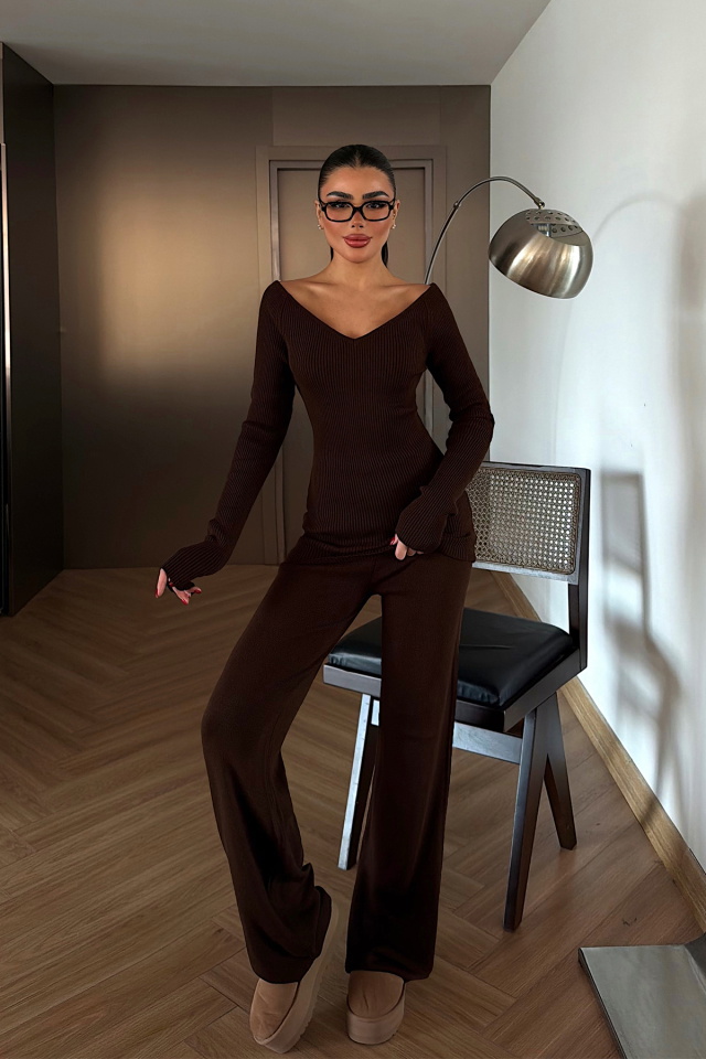 Acı kahve Bowie triko takım ATE-4275 - 2