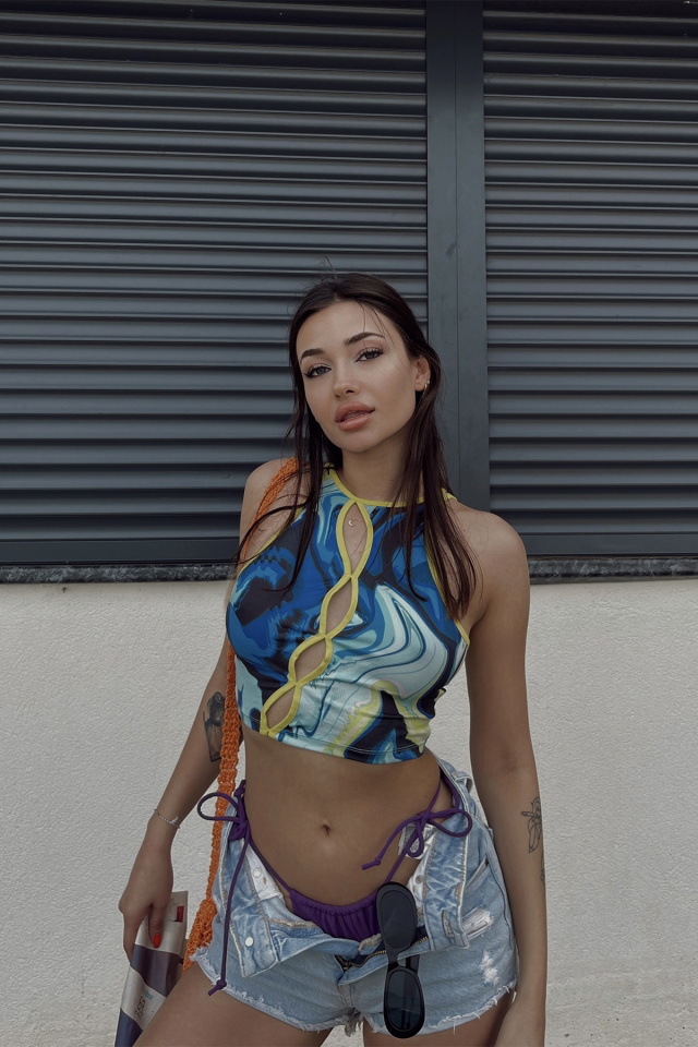 Akışkan Desen Crop Top ATE4058 - 2