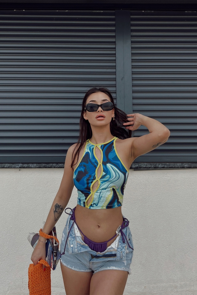 Akışkan Desen Crop Top ATE4058 - 3