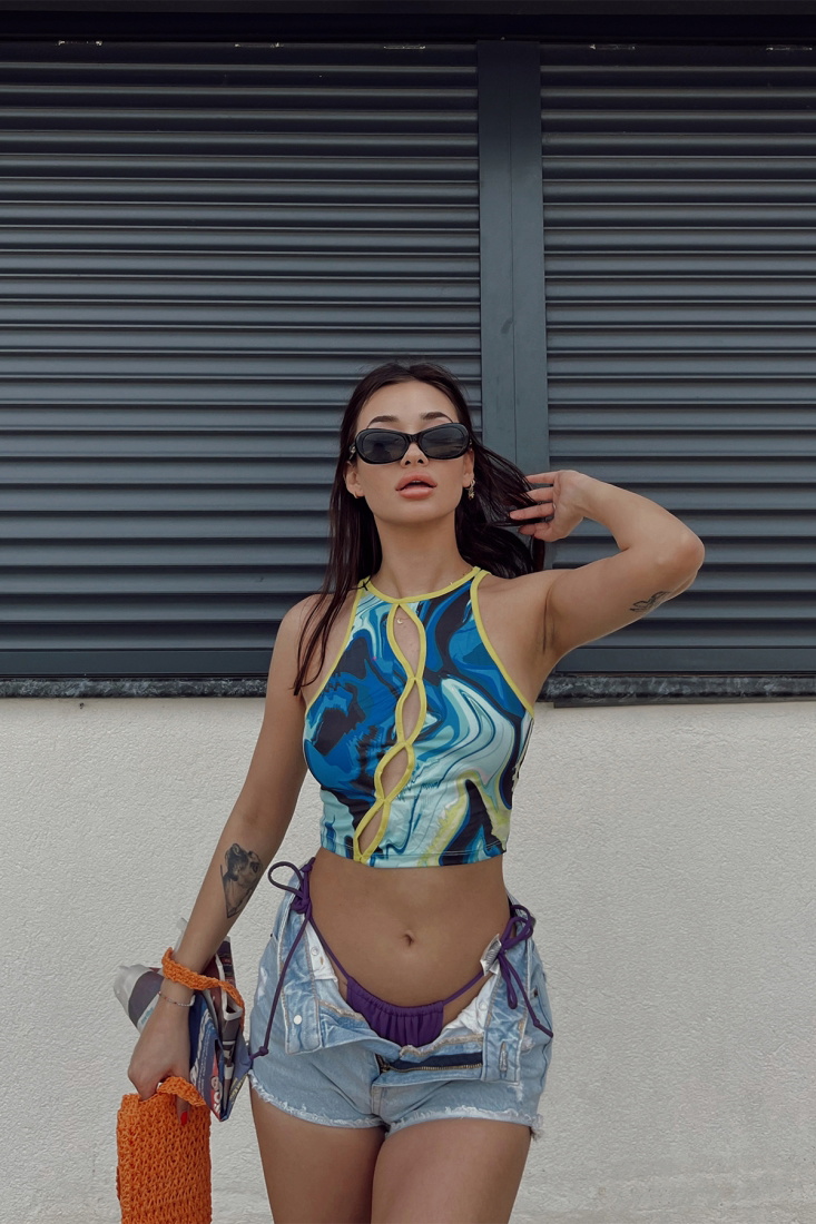 Akışkan Desen Crop Top ATE4058 - EYYO