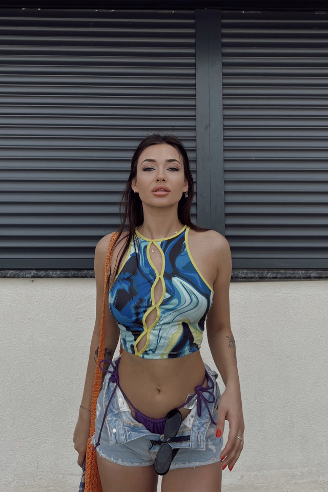 Akışkan Desen Crop Top ATE4058 - 4