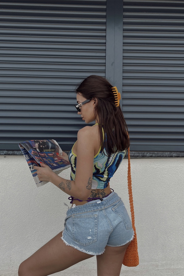 Akışkan Desen Crop Top ATE4058 - 5