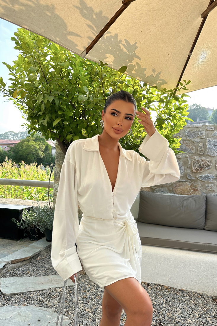 Allora White Shirt Collar Dress ATE2048 - EYYO ATELIER