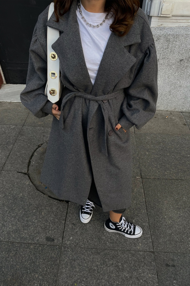 Anthracite Oversize Double Breasted Collar Coat ATE2369 - 2