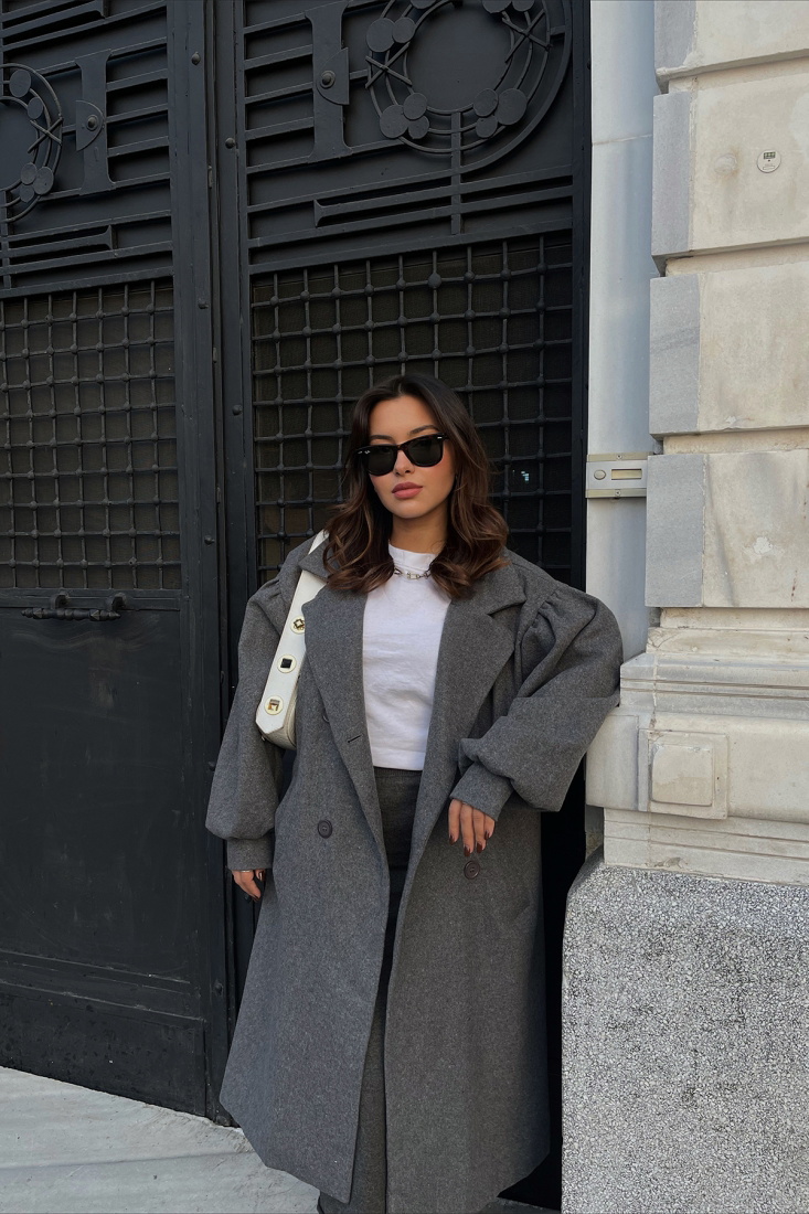 Anthracite Oversize Double Breasted Collar Coat ATE2369 - EYYO