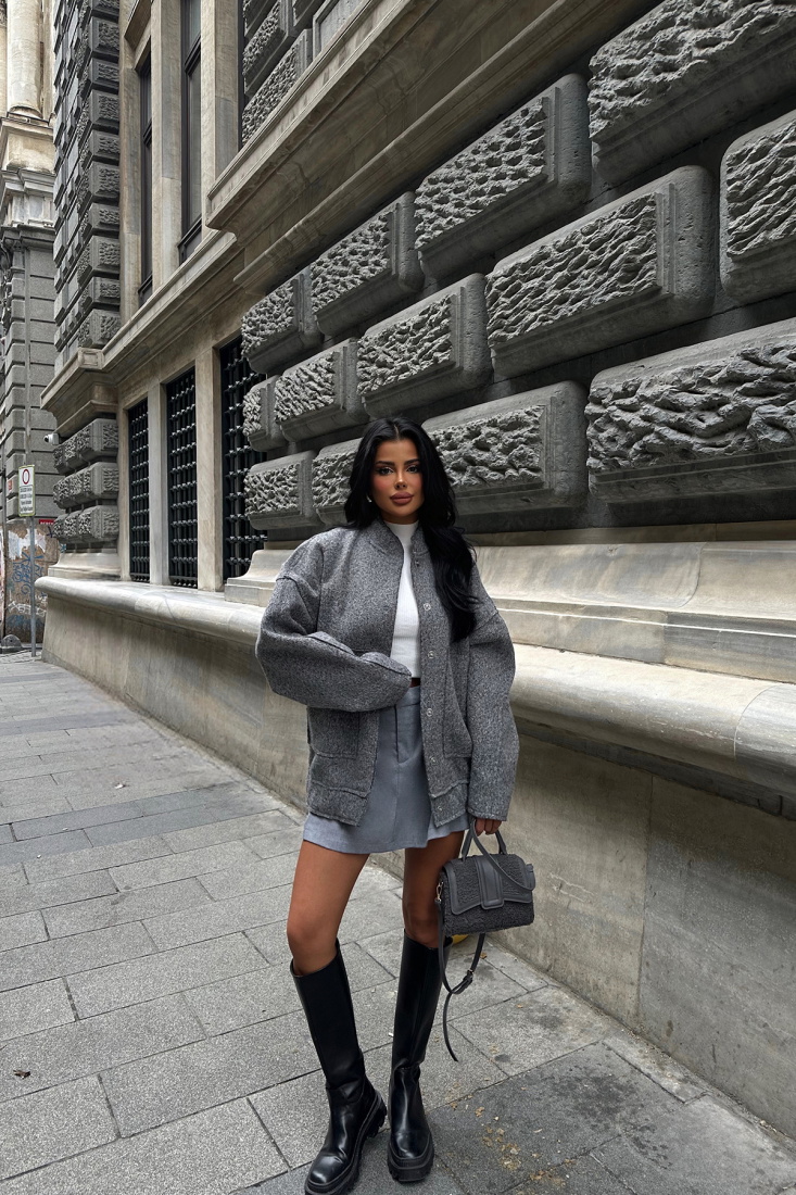 Dıta Antrasit Cep Detay Yün Ceket ATE8366 - EYYO