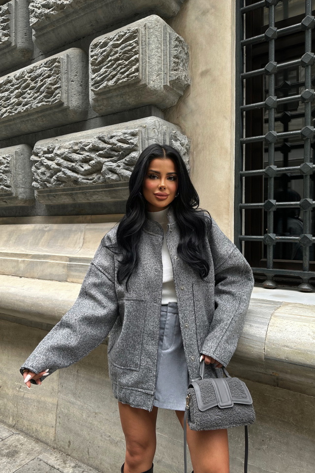 Dıta Antrasit Cep Detay Yün Ceket ATE8366 