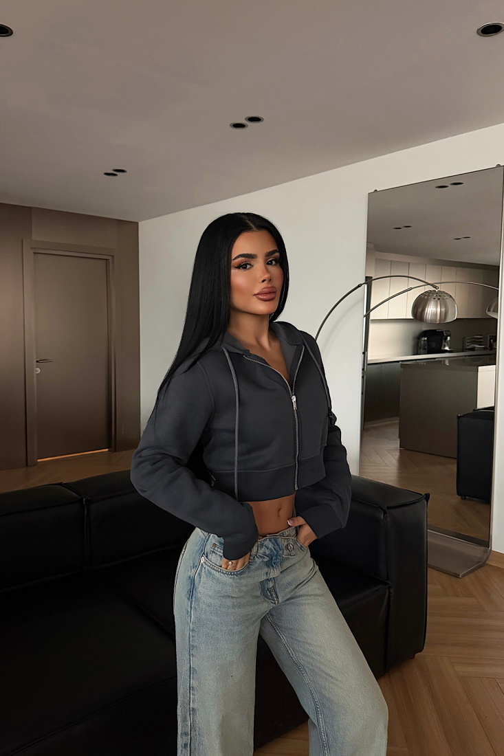 Antrasit Caiden Crop Hırka ATE-4854 - EYYO