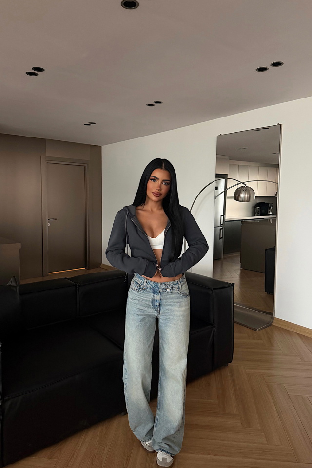 Antrasit Caiden Crop Hırka ATE-4854 - 2