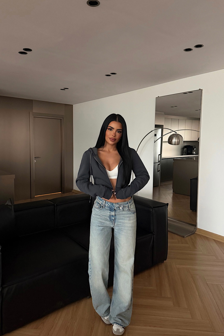 Antrasit Caiden Crop Hırka ATE-4854 - EYYO