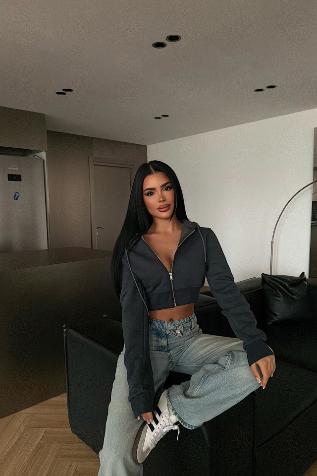 Antrasit Caiden Crop Hırka ATE-4854 