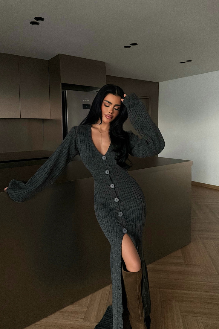 Antrasit Ophelie Triko Elbise ATE-4460 - EYYO