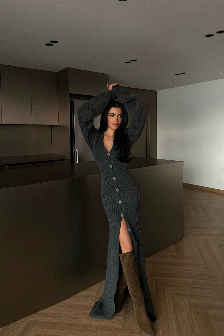 Antrasit Ophelie Triko Elbise ATE-4460 - EYYO