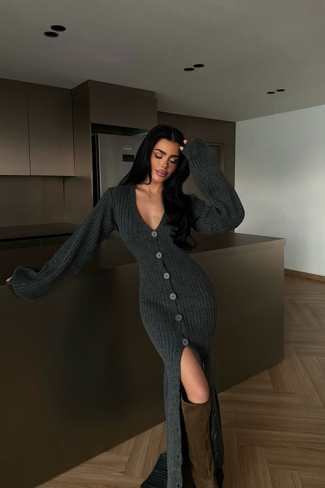 Antrasit Ophelie Triko Elbise ATE-4460 - 2