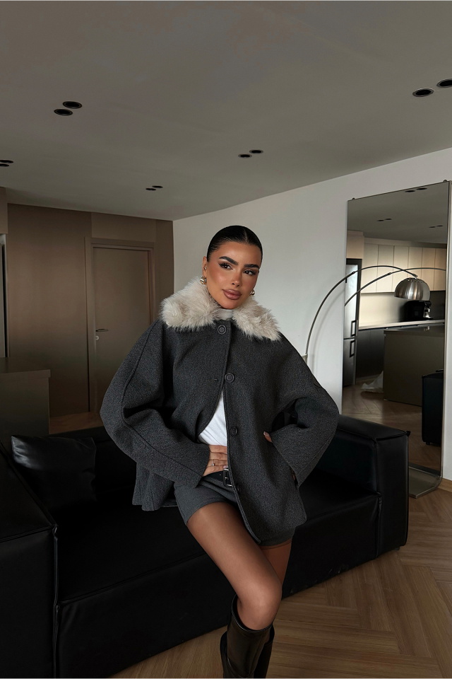 Antrasit Kürk Detay Ceket ATE-4738 - 2