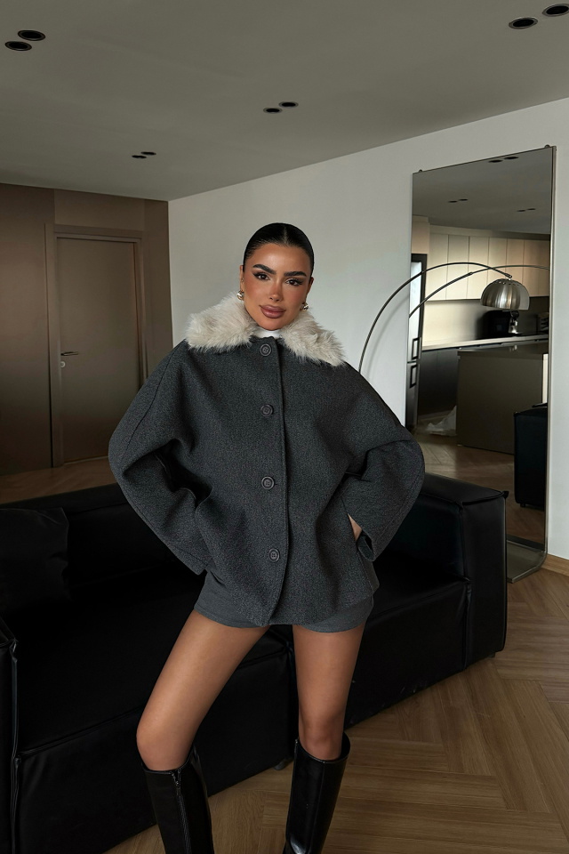 Antrasit Kürk Detay Ceket ATE-4738 