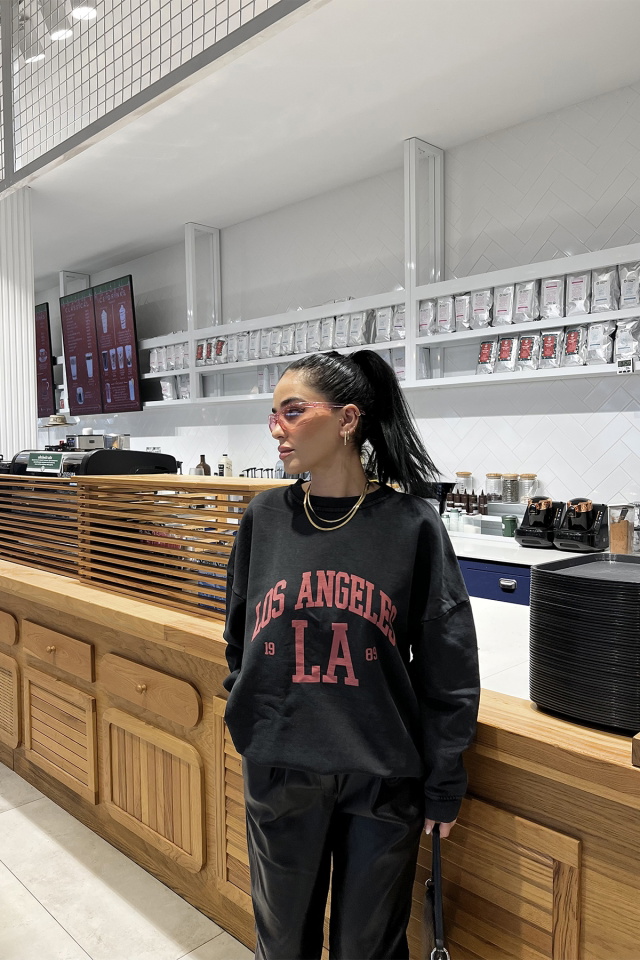Antrasit Los Angeles Yazılı Sweat ATE3083 - 1