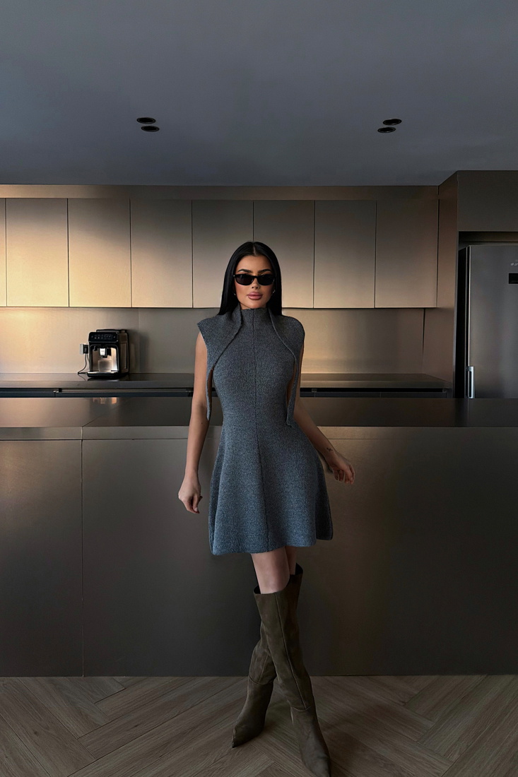 Antrasit Marayla Triko Elbise ATE-4451 - EYYO