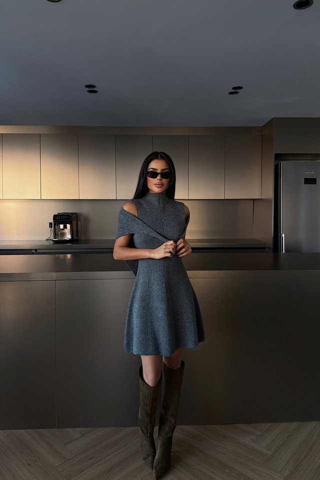 Antrasit Marayla Triko Elbise ATE-4451 - 3
