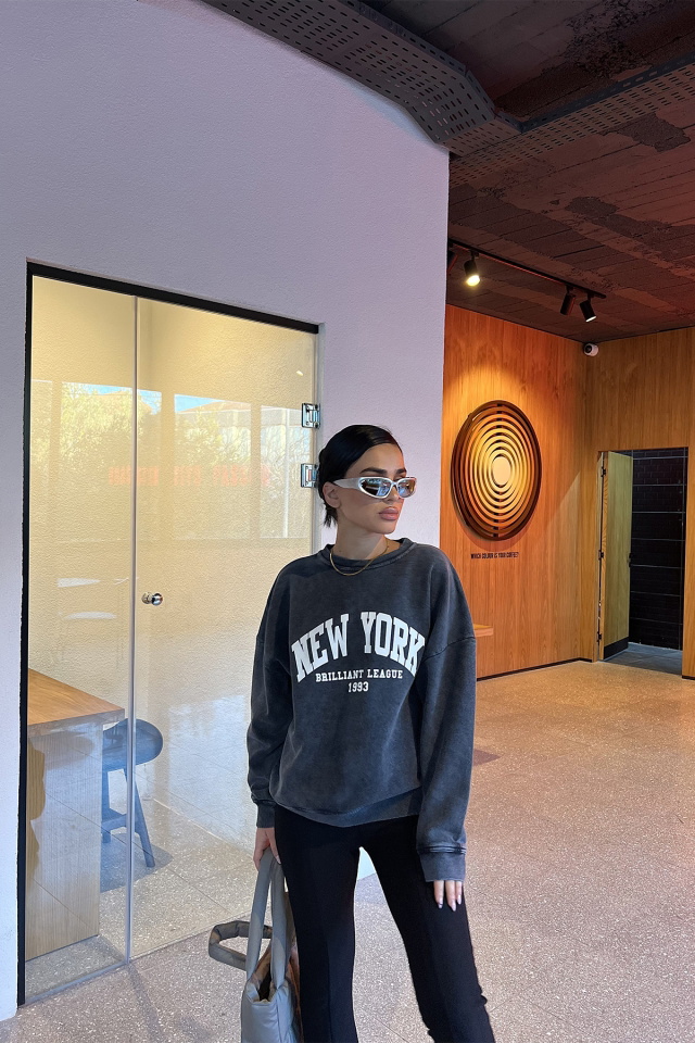 Antrasit New York Baskılı Sweat ATE3272 - 1