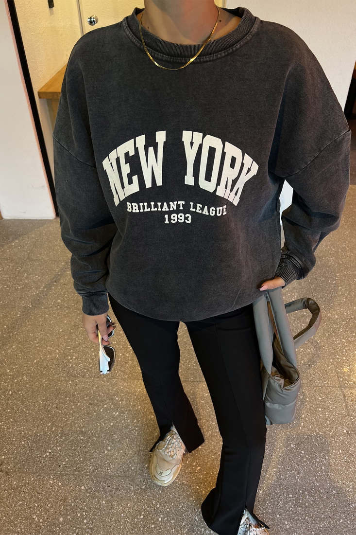 Antrasit New York Baskılı Sweat ATE3272 - EYYO