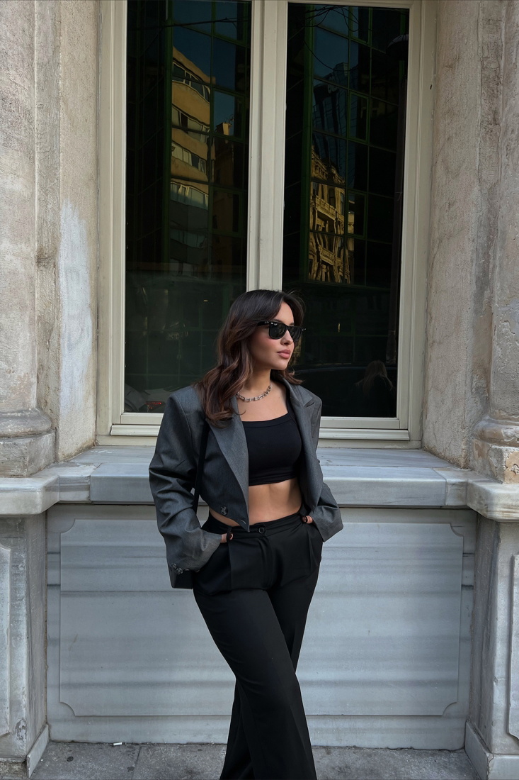 Antrasit Önü Düğmeli Ceket ATE2343 - EYYO