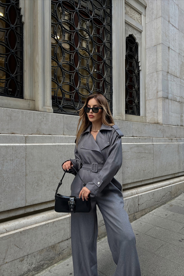 Antrasit Önü Kemerli Tulum ATE2290 - EYYO